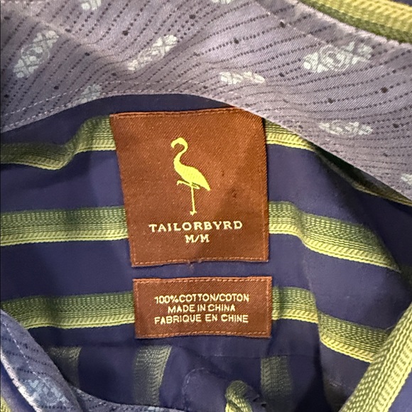 Tailorbyrd Navy and Lime Striped Shirt - Picture 2 of 7